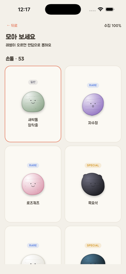 모은 돌들을 늘어놓은 도감